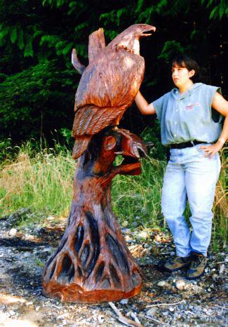 7-feet Tall Red Cedar Eagle Carving