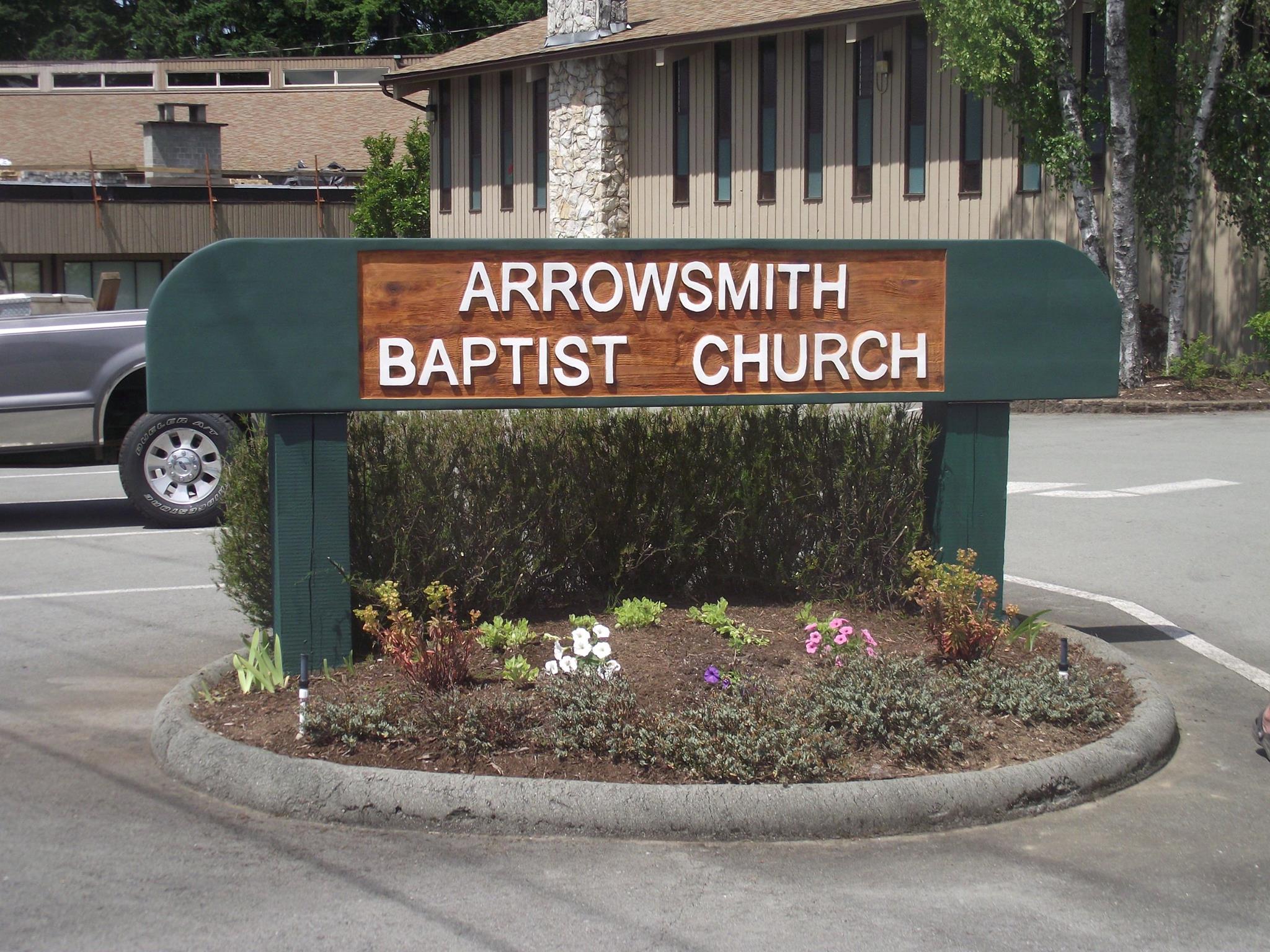 16 foot laminated sign, Arrosmith Baptist Church.