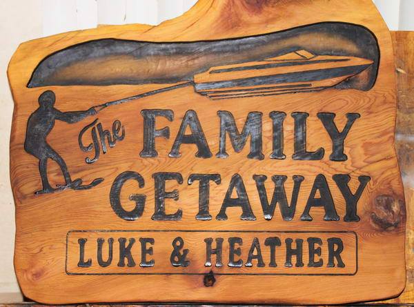 Family Getaway - 30 Inches Wide By 24 Inches Tall: Custom cedar sign for vacation memories.
